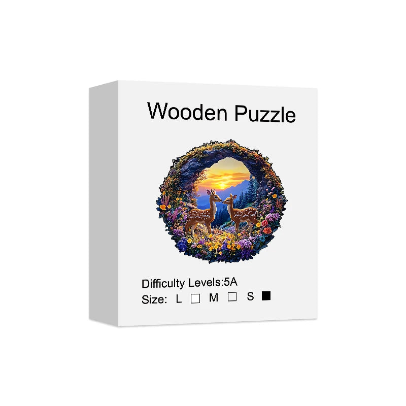 Spring Mountain Deer Unique Shape Wooden Jigsaw Puzzles