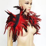 Black Rooster Feather Shrug Gothic Collar with Ribbon Ties