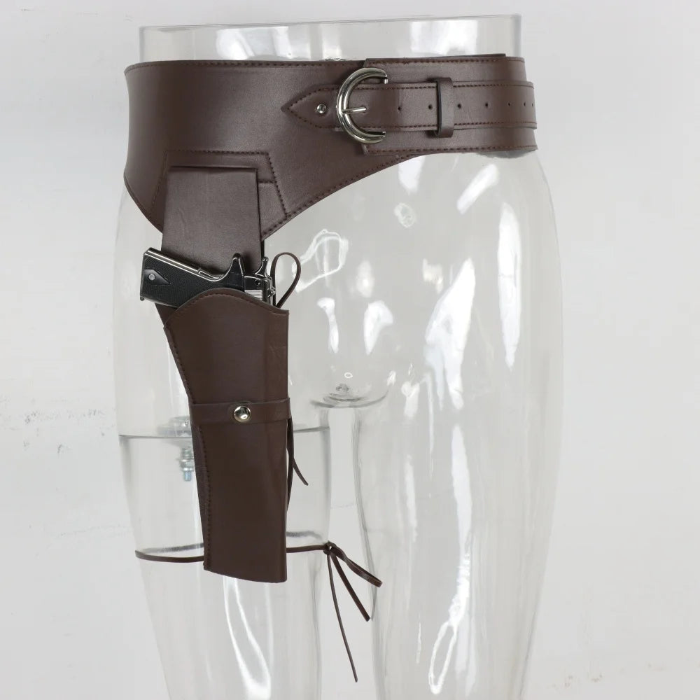 Western Cowboy Wide Belt With Pistal Holster Ranger Utility Waist Belt Pirate Medieval Cosplay Costume