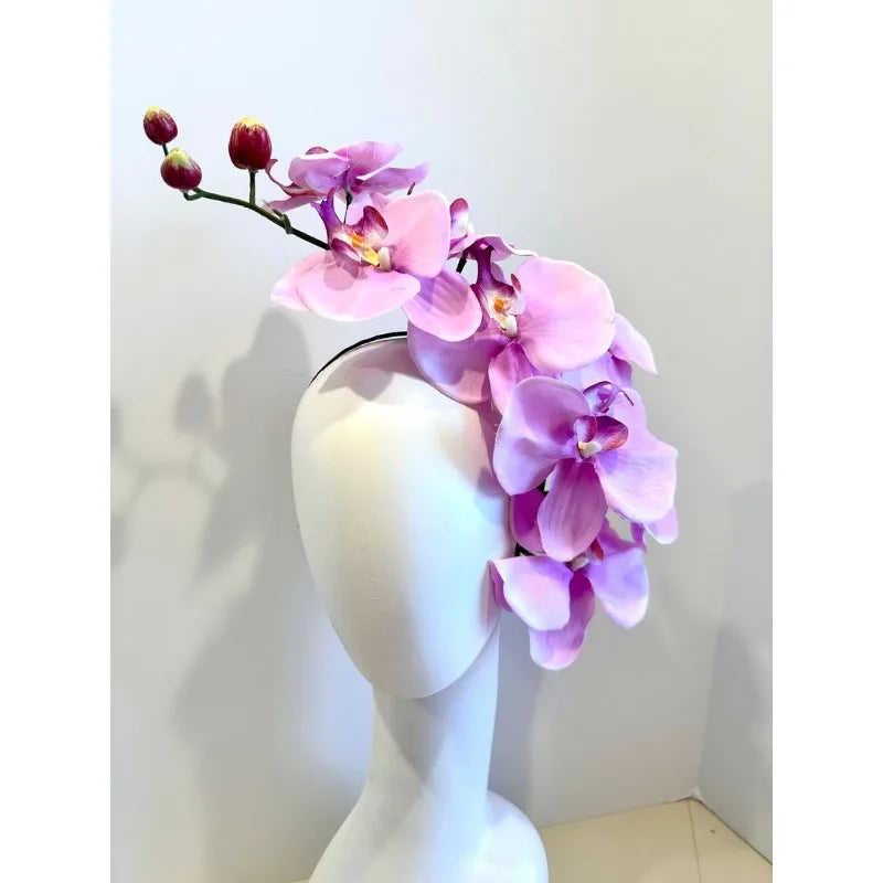 Handcrafted Large Realistic Orchid Statement Headpiece Floral Headband for Weddings Races Photoshoots