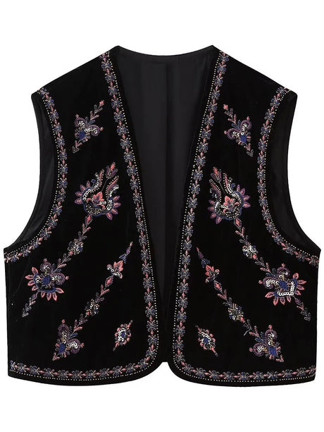 Janet's Floral Embroidered Velvet Vest Waistcoat