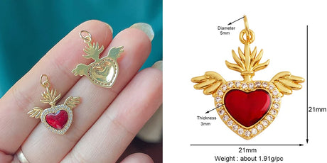 Red and Gold Sacred Heart Charms 18K Gold Plated for Jewellery Making