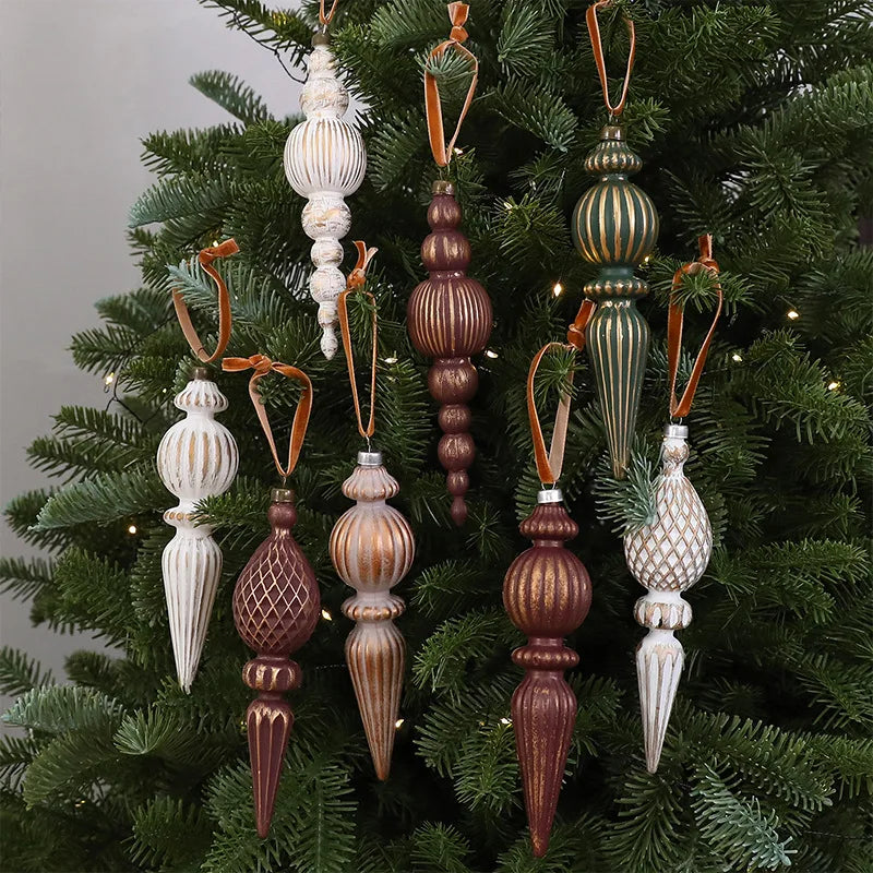 9PCS/SET Christmas Hanging Ornaments Gold‑brushed Plastic With Satin Ribbon