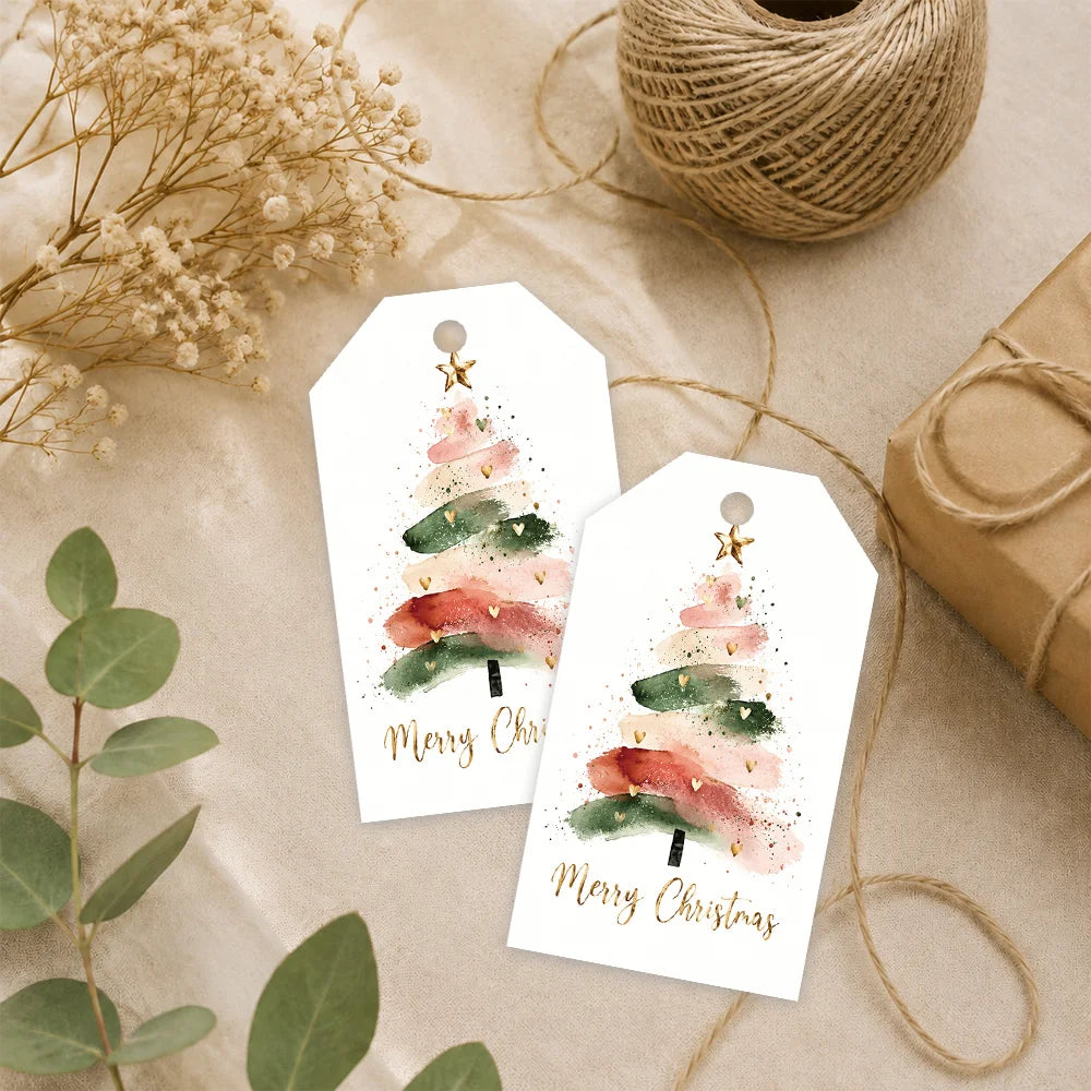 40pcs Watercolour Christmas Tags Gift Labels with Jute Rope