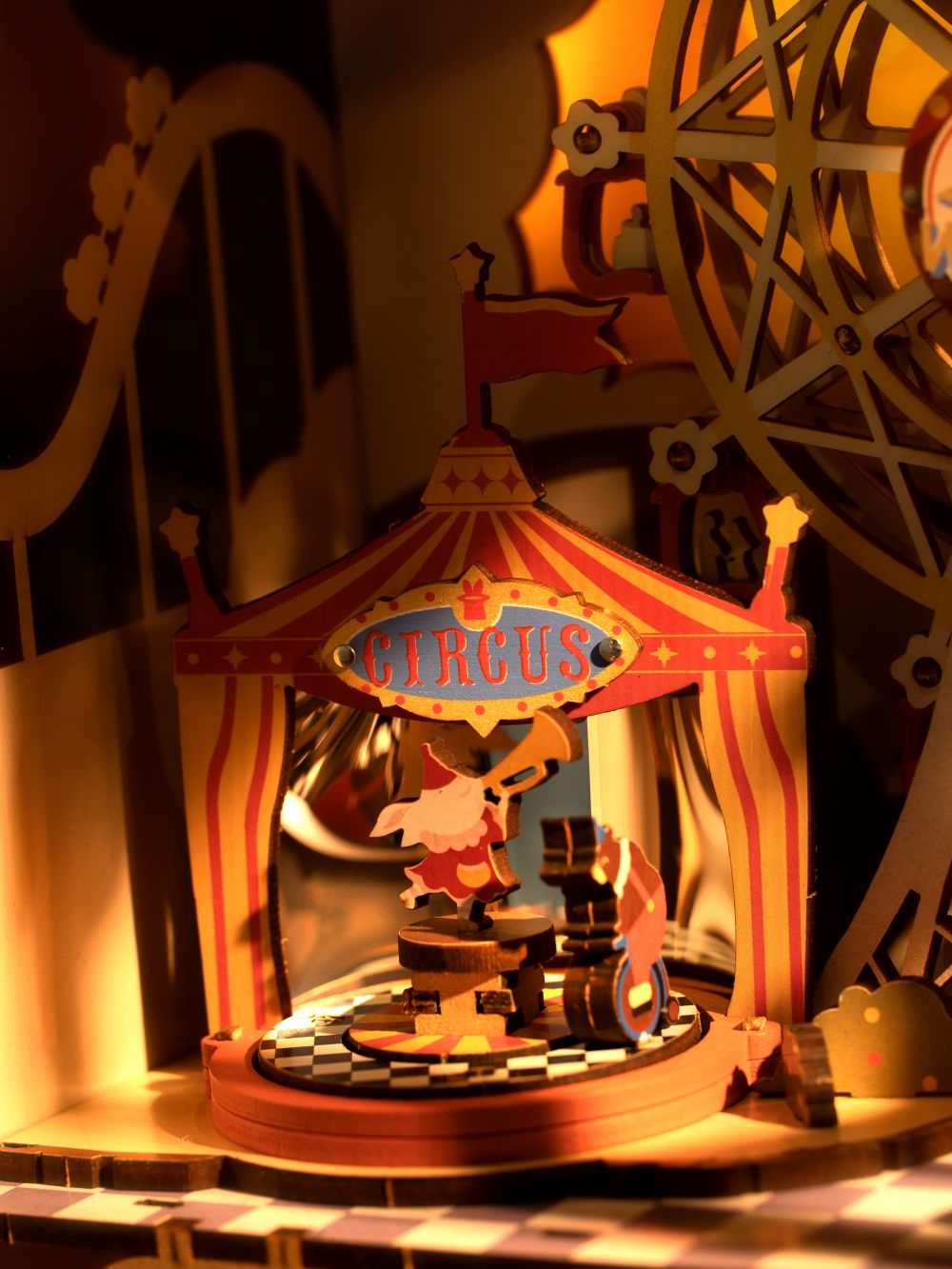 Sunset Carnival Retro TV Music Boxes with Lights 3D Wooden DIY Model Kit Puzzle Toys