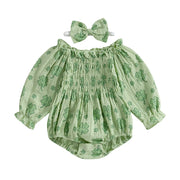 Valentines Day Easter St Patricks Christmas Baby Girls Heart Print Romper with Headband