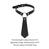 Imitation Leather Black Neck Tie Punk O-Ring Studded Choker Necklace