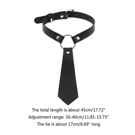 Imitation Leather Black Neck Tie Punk O-Ring Studded Choker Necklace