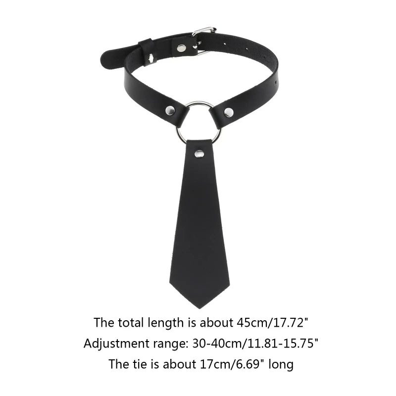 Imitation Leather Black Neck Tie Punk O-Ring Studded Choker Necklace
