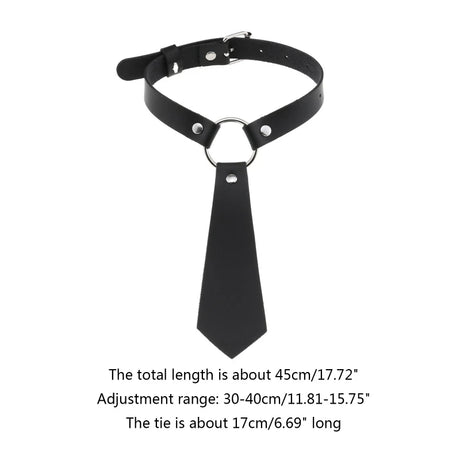 Imitation Leather Black Neck Tie Punk O-Ring Studded Choker Necklace