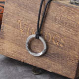 Viking Runes Stainless Steel Pendant Necklace with Wooden Box