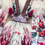 Mandy's Spring Boho Floral Chiffon Cascading Ruffles Dress