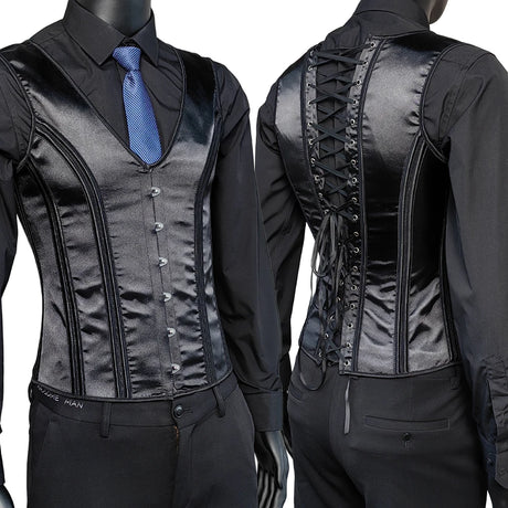Men's Formal Boned Waistcoat Corset Vest Lace Up Burlesque Performance Stage Costume