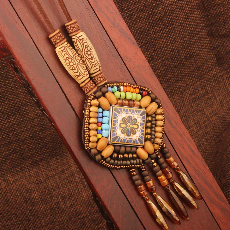 Handmade Beaded Leather Boho Necklaces
