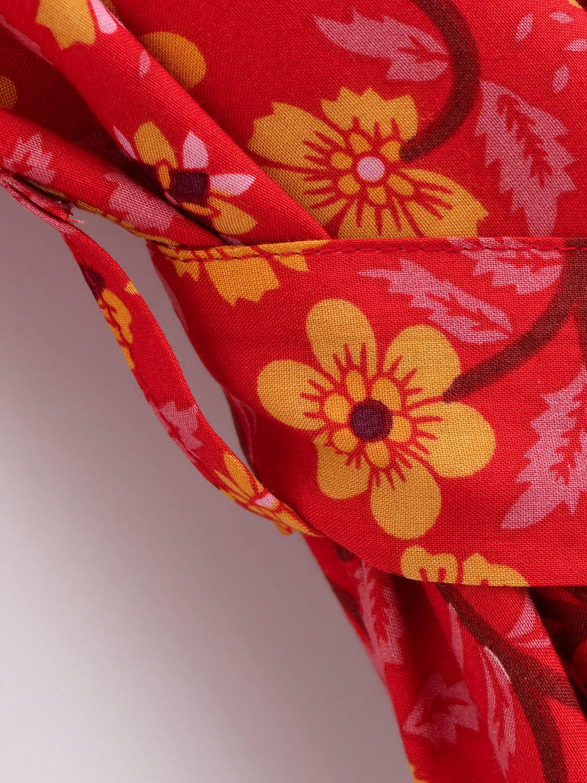 Red Flower Boho Cover Up Kimono