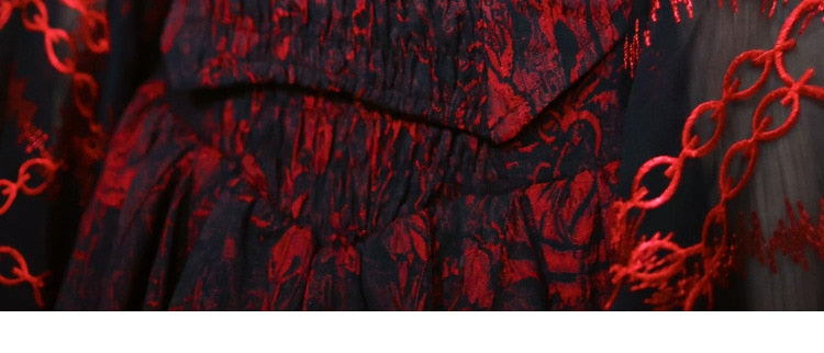 Red Gothic Embossed Jacquard Lace Top & Skirt