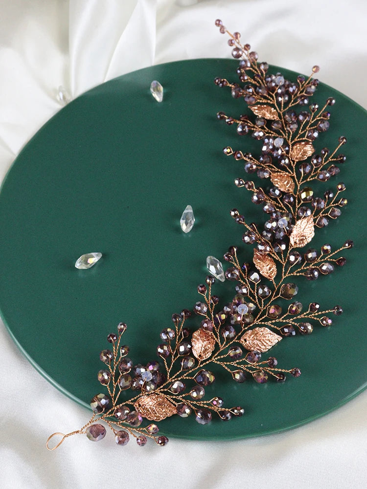 Purple Crystal Bridal Headdress Hair Accessories
