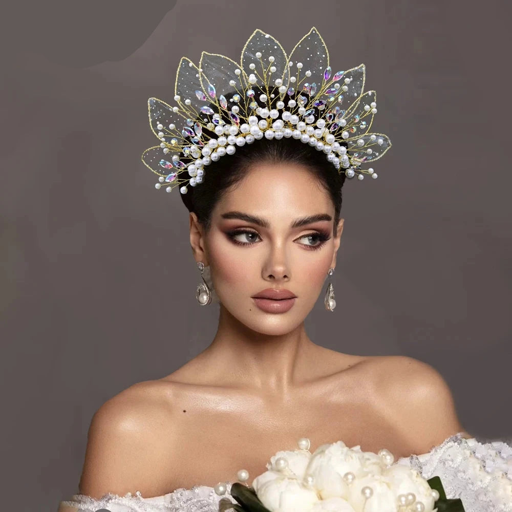 Queen Eliana's Crown Rhinestone Faux Pearls Headdress