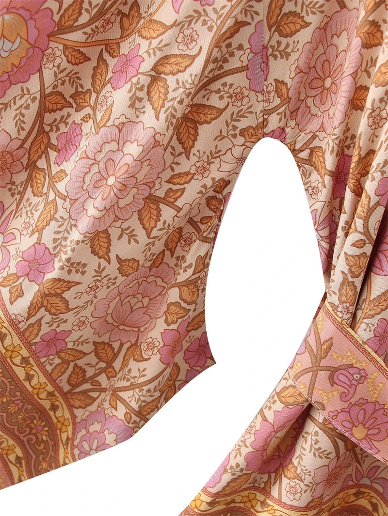 Penny's Boho Floral Print Short Kimono Robe