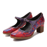 Sally's Embossed Genuine Leather Red Pump Heels Shoes