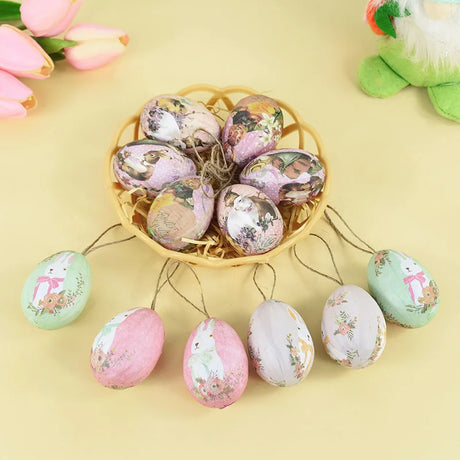 6Pcs Foam Easter Eggs Hanging Ornaments With Basket