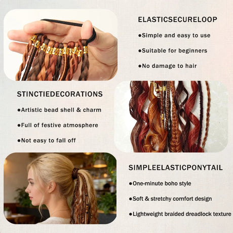 24 Inch Boho Braided Ponytail Beaded Braids With Elastic Hair Tie