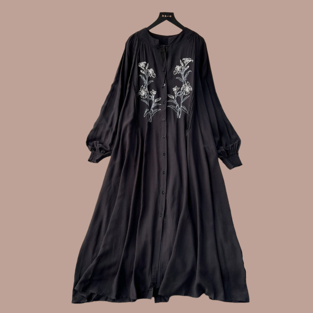 Olive's Embroidered Long Sleeve Shirt Dress