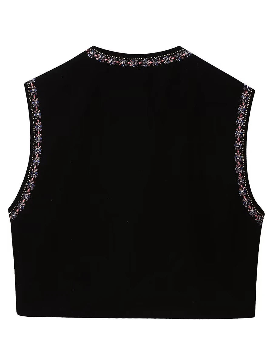 Janet's Floral Embroidered Velvet Vest Waistcoat