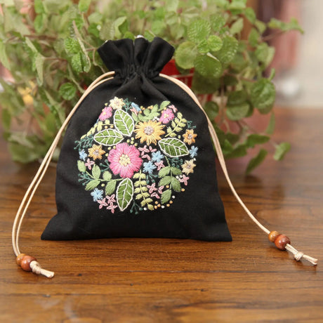 DIY Storage Drawstring Bag Embroidery Kit with Hoop DIY Craft Kits