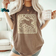 Wild Hare Linoprint T-Shirt Folk Art Forest Animal Naturecore Tee