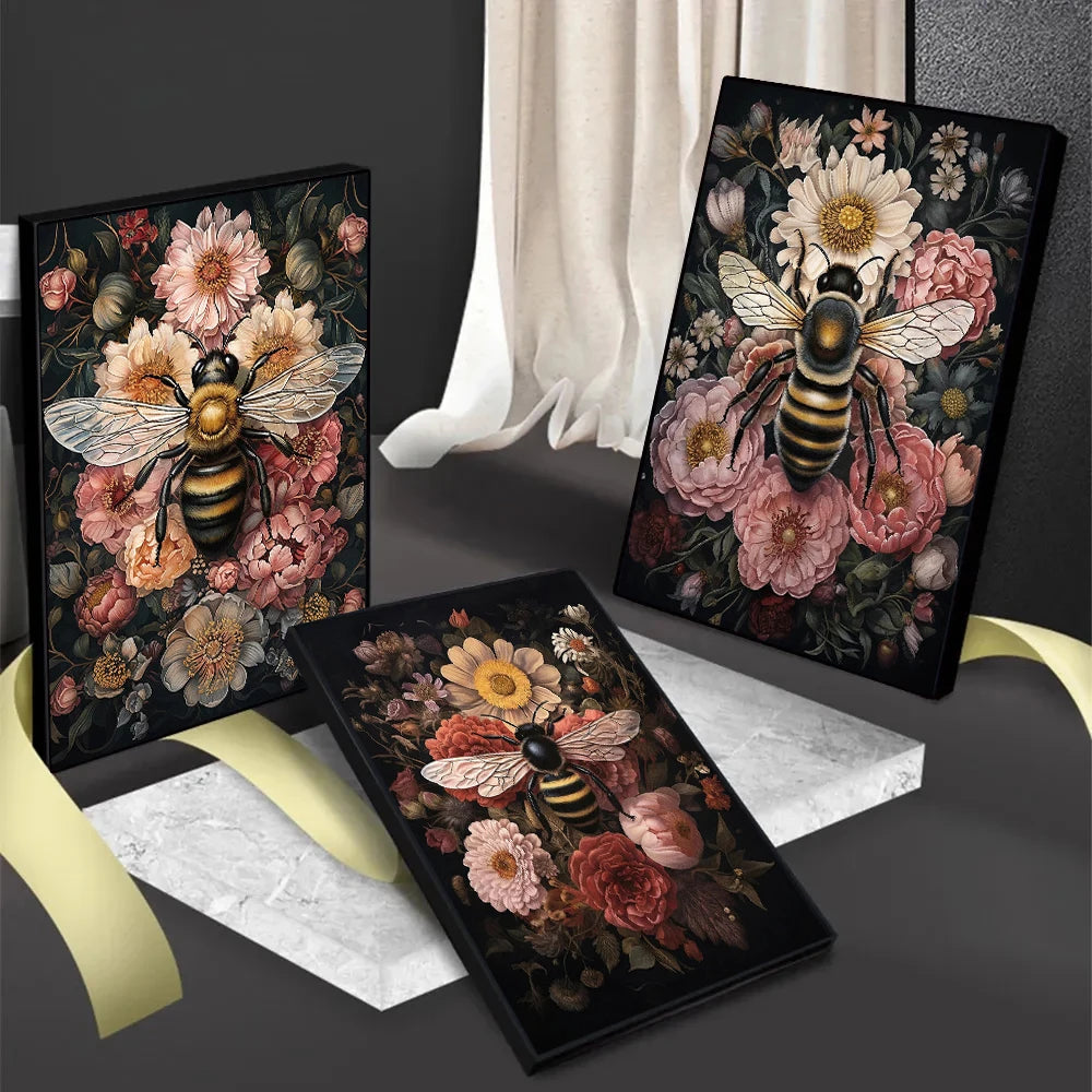 Wild Flower Bumblebee Canvas Prints Dark Academia Wall Art