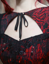 Red Gothic Embossed Jacquard Lace Top & Skirt