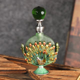 7ml Peacock Refillable Empty Perfume Bottle Metal Enamel Emerald Green Glass Cap Dripper