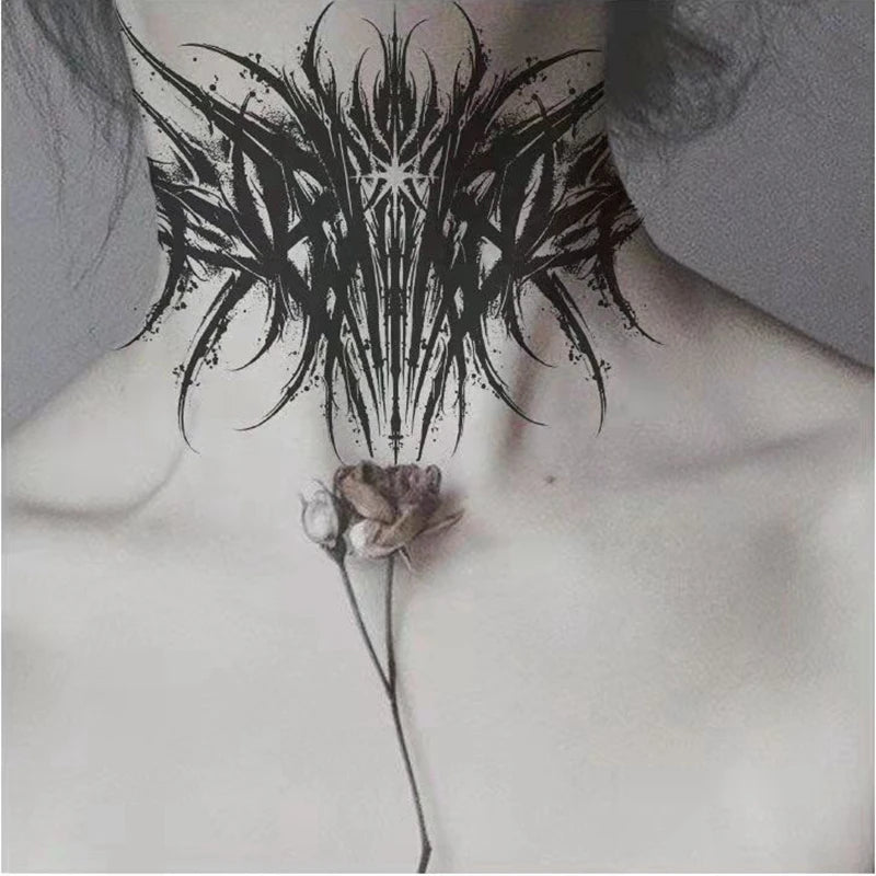 Dark Gothic Thorns Neck Temporary Tattoo
