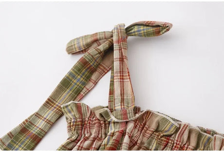 Mushroom Green Plaid Ruffle Top Y2k Goblincore