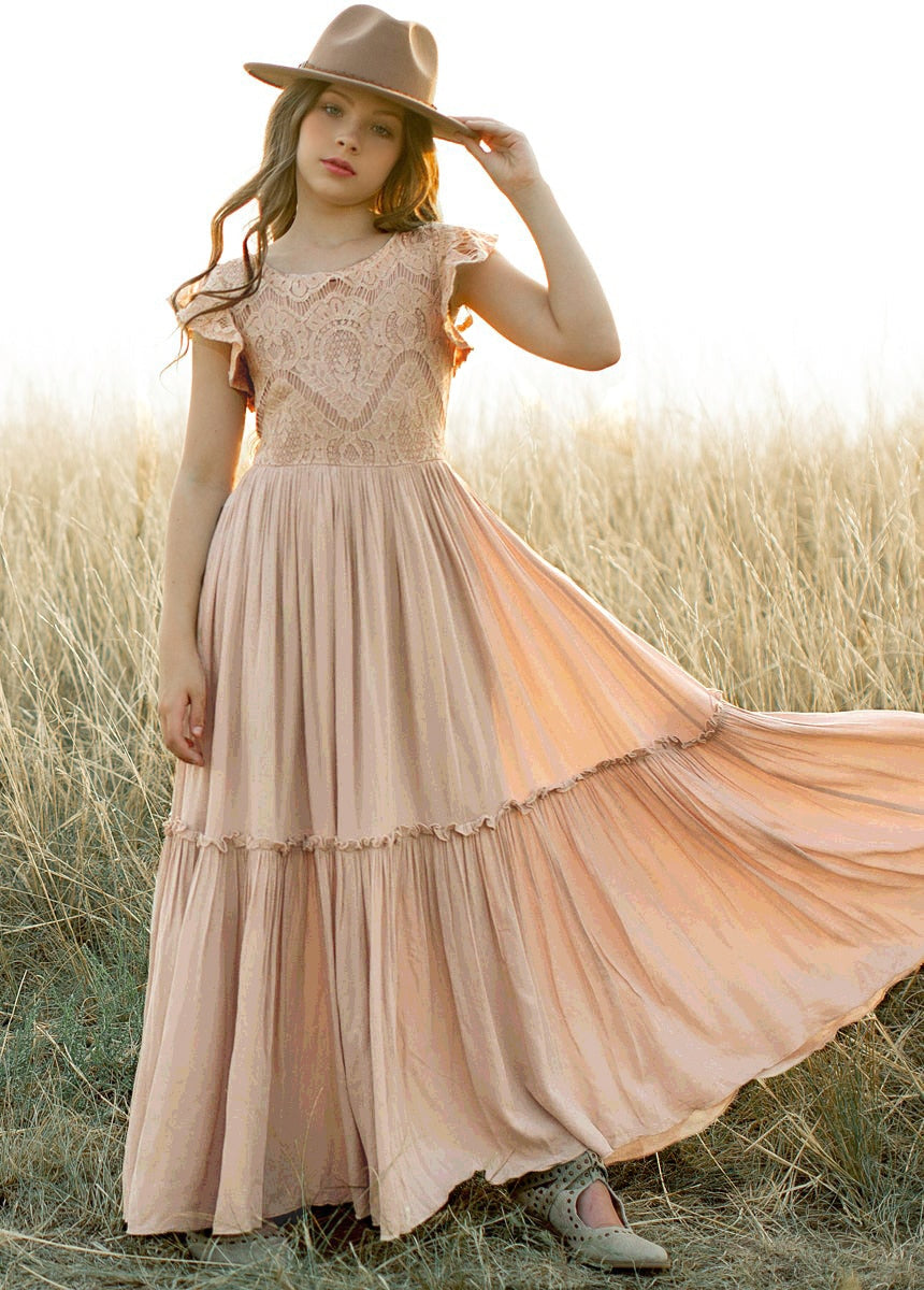 Girls Maxi Lace Chiffon Photoshoot Dresses For 3-15 Years
