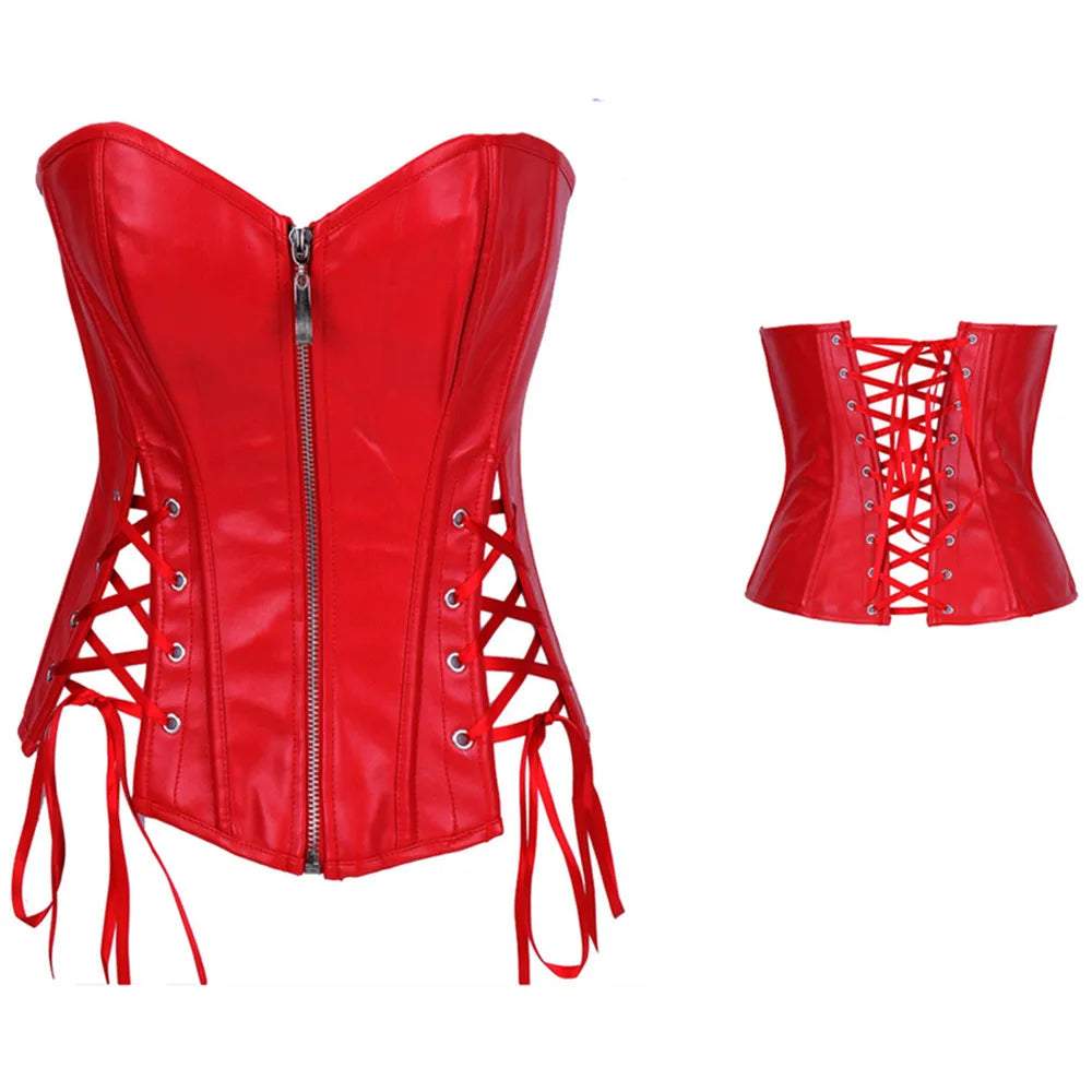 Front Side Lacing Faux Leather Overbust Corsets