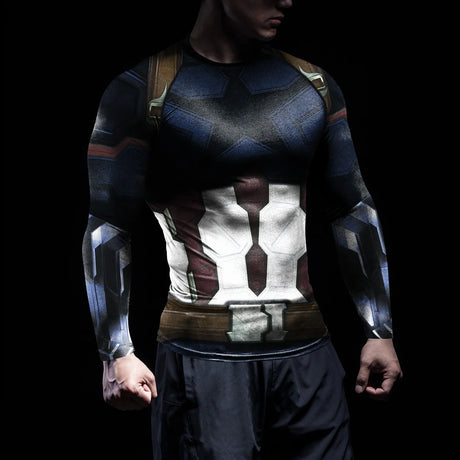 Superheroes Rashie Compression Shirts Mens Running Workout Long Sleeve Fitness Top Sportswear Shirts