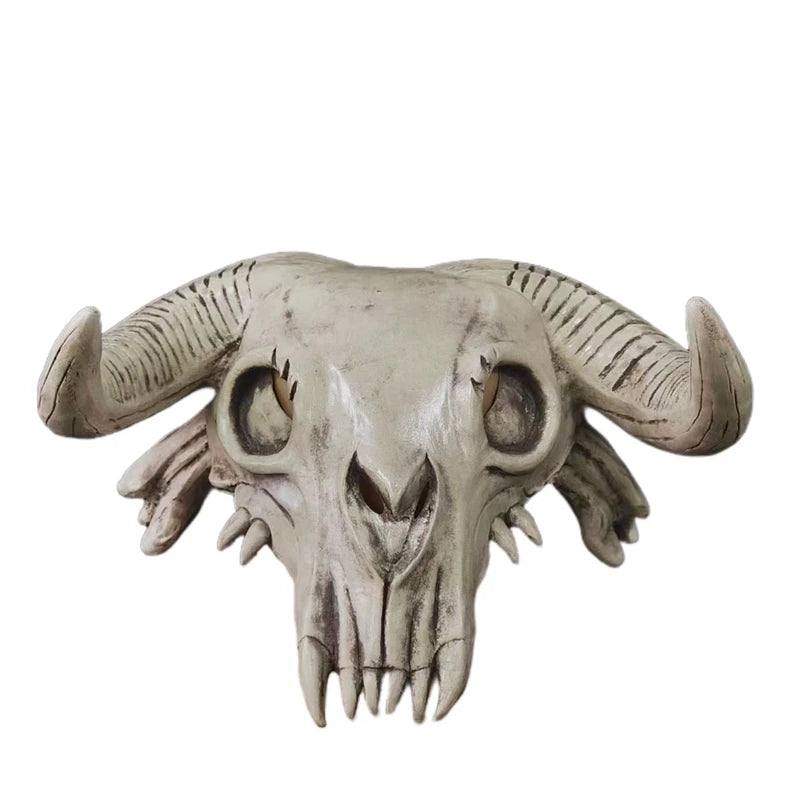 Bull Head Skull Mask Long Horn Totem Helmet Headwear Cosplay Costumes Props Latex Masks