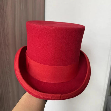 100% Wool Flat Top Hats Solid Colours Wide Ribbon Magician Performance Hat
