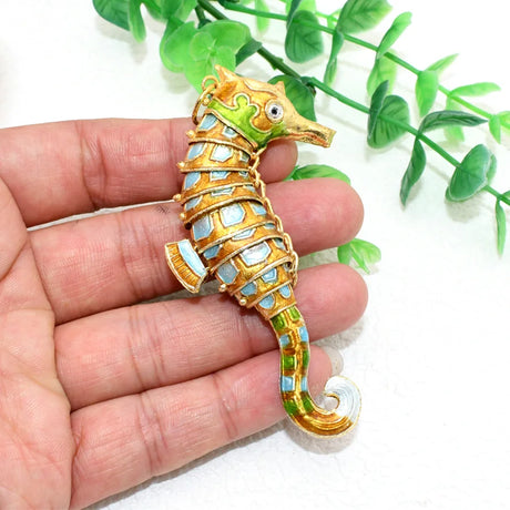One Big 10cm Seahorse Cloisonné Enamel Movable Joint Pendant Charm DIY Jewellery Making
