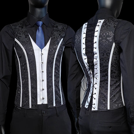 Vintage Circus Men's Boned Waistcoat Corset Vest Lace Up Burlesque Performance Stage Costume