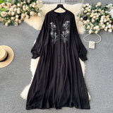 Olive's Embroidered Long Sleeve Shirt Dress