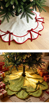 Velvet Bow Christmas Tree Skirts Soft Plush Stand Cover Xmas Decor