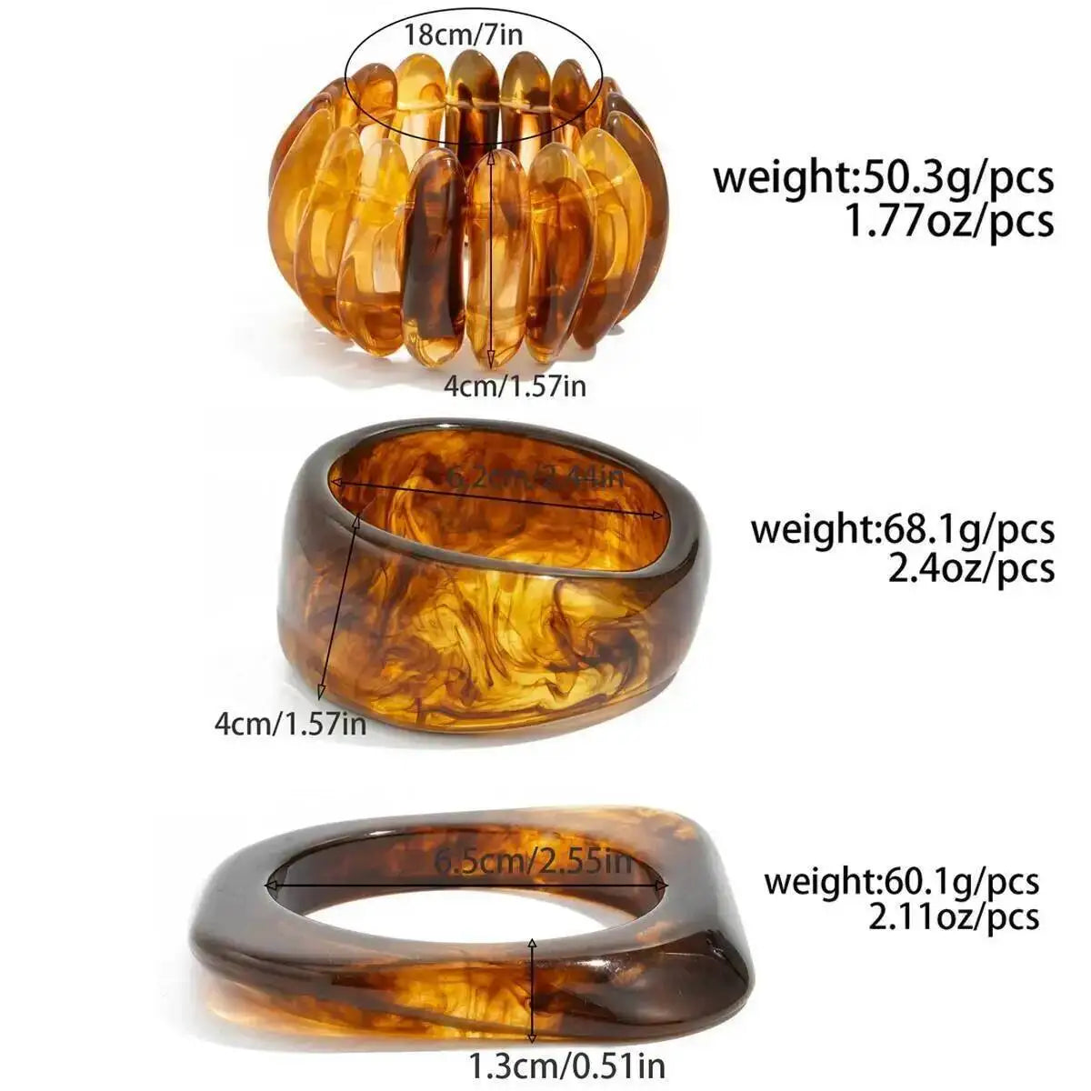 3 Styles Resin Acrylic Bangles Wide Bracelets