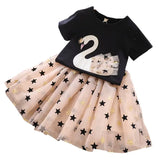Swan T-Shirt+Sequin Skirts 2Pcs Baby Girls Clothing Sets Cotton Outfits