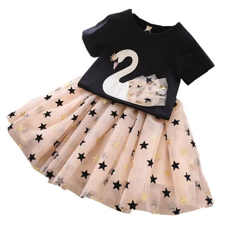 Swan T-Shirt+Sequin Skirts 2Pcs Baby Girls Clothing Sets Cotton Outfits