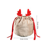 5/10 Christmas Reindeer Drawstring Candy Gift Bags Reusable