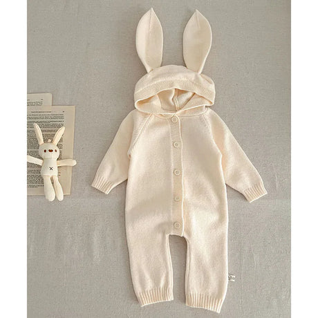 Baby and Toddler Knitted Romper Bear Bunny Ear Hooded Jumpsuits for Boys Girls