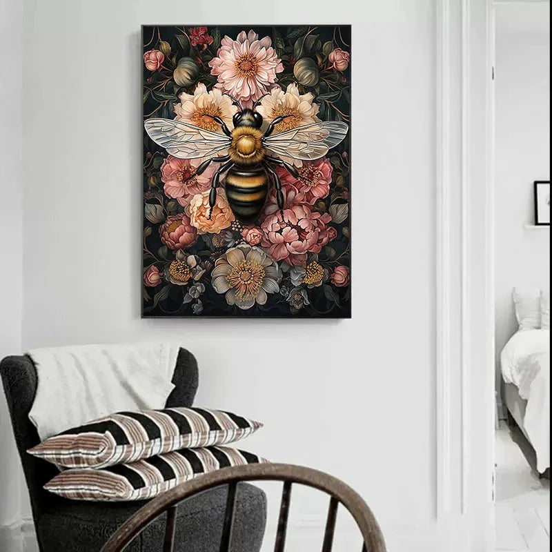 Wild Flower Bumblebee Canvas Prints Dark Academia Wall Art